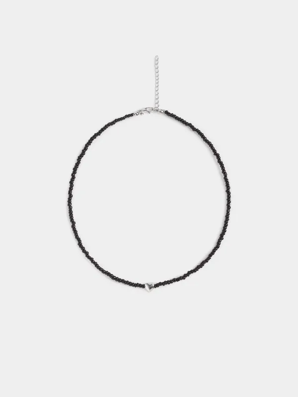 Chain, 44 cm, with pendant, glass / metal, black, Heart, Jewelry black, image-0