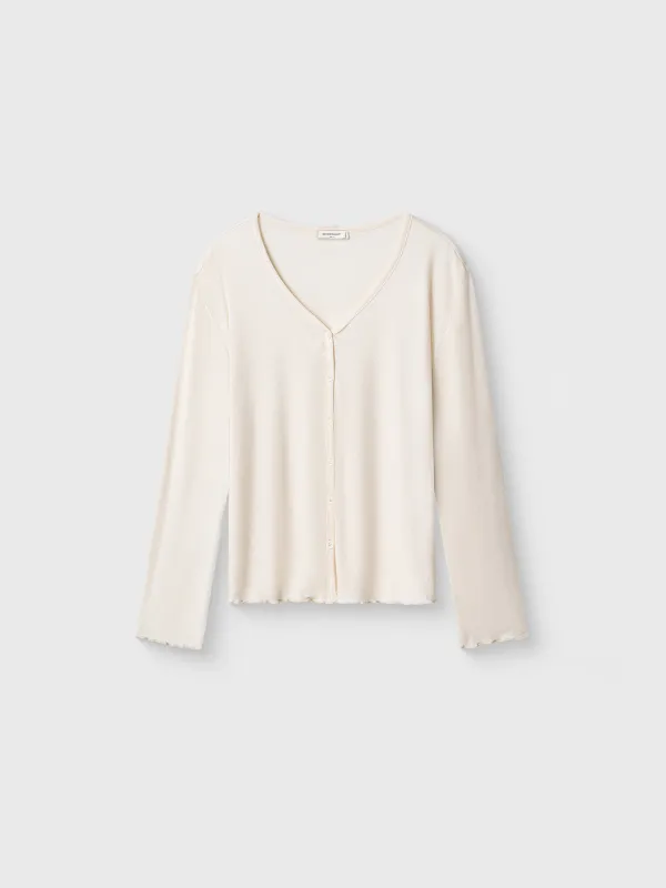 Women's cardigan, homewear, size L, with ruffles, modal / spandex, milky, Rosemary, image-4