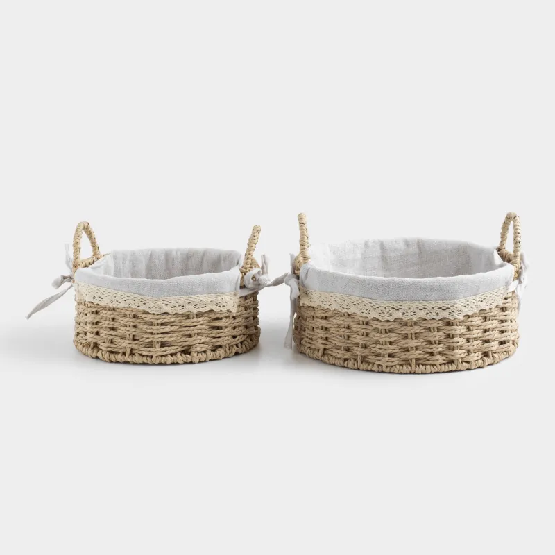 Storage basket set, 2 pieces, cellulose/cotton, round, Braided
