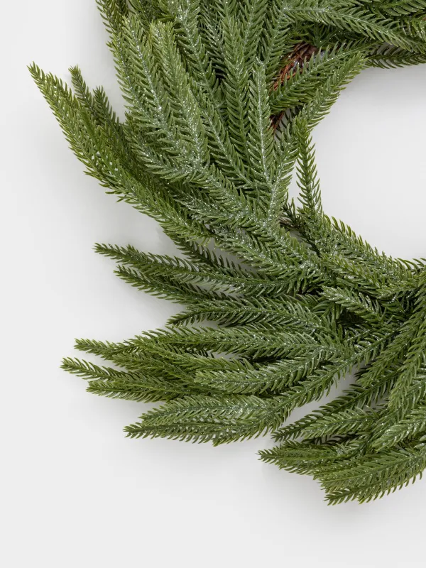 Decorative wreath, 18/55 cm, plastic / paper, Needles with silver spangles, Conifer decor, image-2