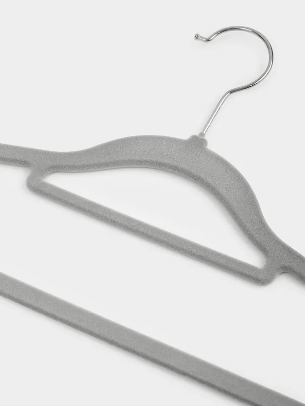 Hanger-hangers, 41 cm, 4 pcs, with a loop for ties/belts, flock, gray, Household, image-6