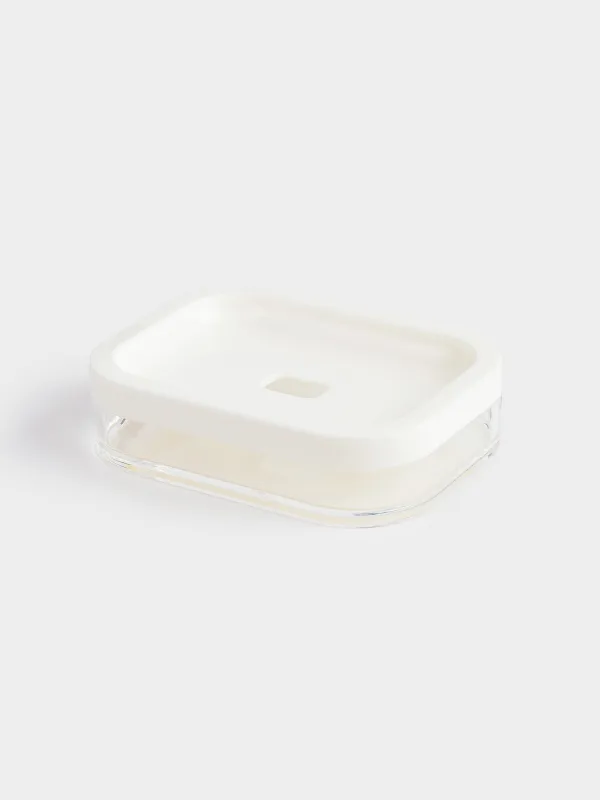 Soap dish, 12x9 cm, plastic / acrylic, rectangular, milky, Eleos, image-2
