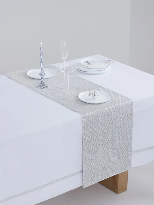 Table runner, 40x160 cm, with rhinestones, polyester / plastic, Silver, Rhinestones, image-5