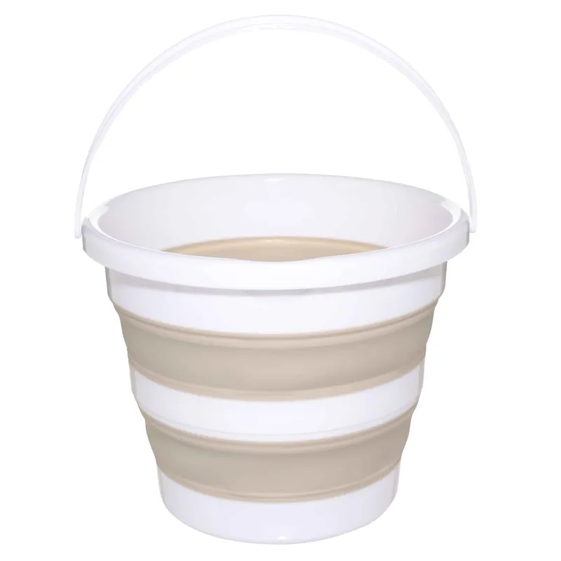 Foldable bucket, 10 l, plastic / rubber, grey-beige, Foldaway