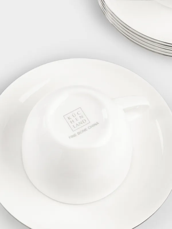 Tea pair, 6 person, 12 items, 250 ml, porcelain F, white, Ideal silver, image-2