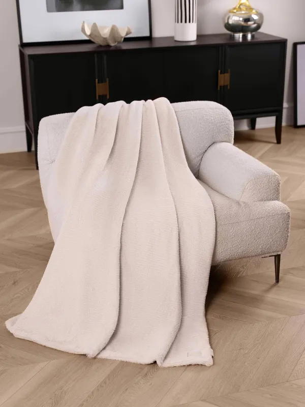 Blanket, 130x170 cm, double-sided, faux fur/flannel, milk, Stripes, Flannel, image-0