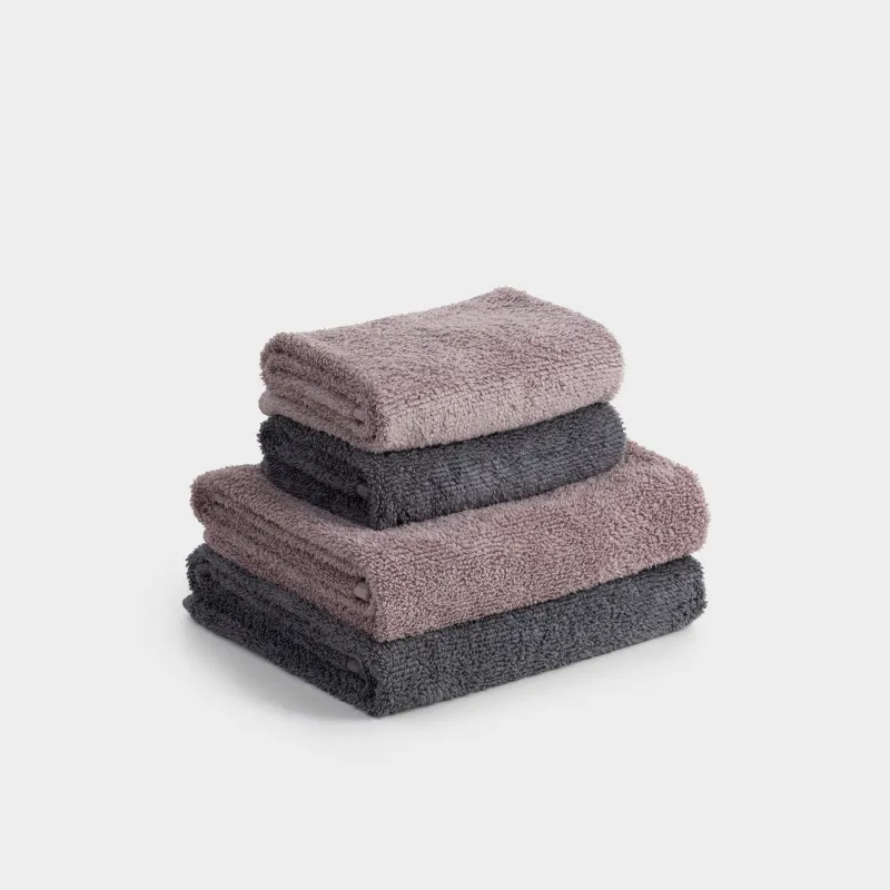 Towel set, 50x90 / 70x140 cm, 4 pcs, cotton, dark gray / pink, Terry cotton