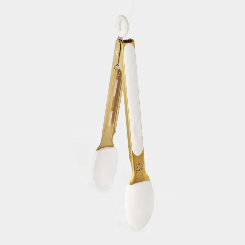 Kitchen tongs, 27 cm, steel / silicone, golden milky, Bello gold