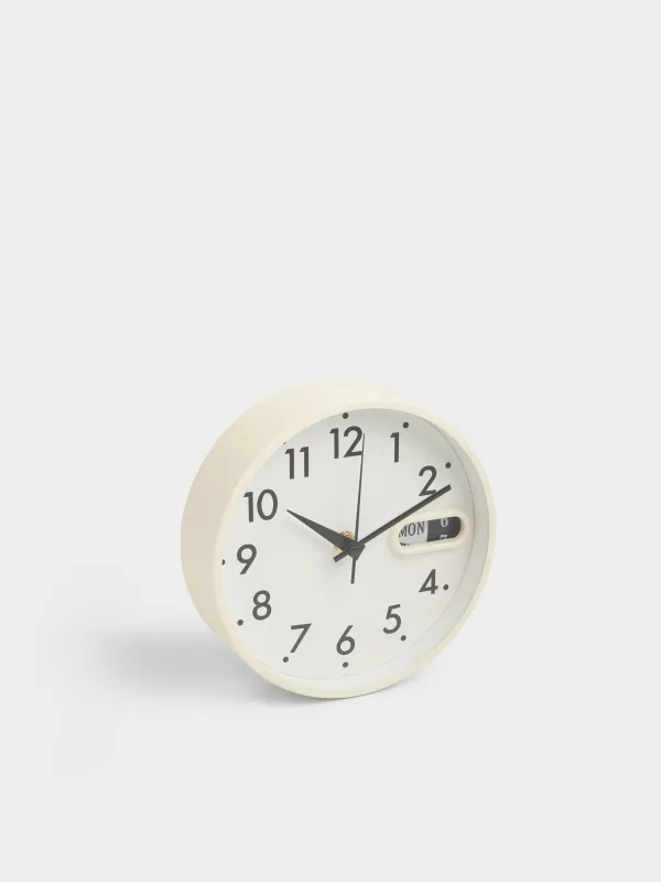 Wall clock, 18 cm, with calendar, glass/aluminum, round, milky white, Dial, image-1