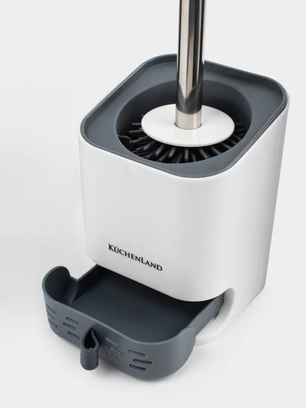 Toilet brush, 45 cm, with stand/drain container, rubber / plastic, grey-white, Click, image-5