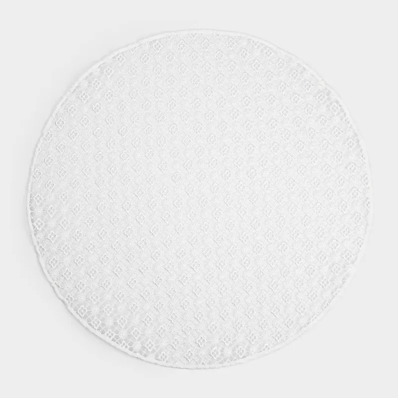 Placemat, 38 cm, polyester, round, white, Openwork pattern, Tracery
