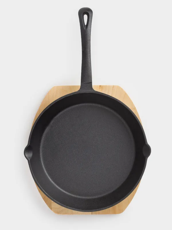 Frying Pan with base, 25 cm, cast iron/wood, round, black, Authentic, image-6