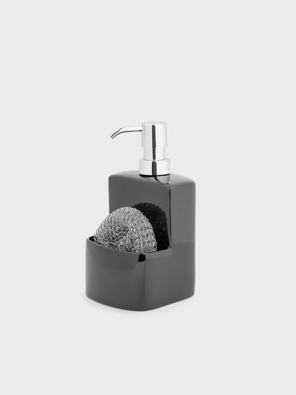 Detergent dispenser, 450 ml, organizer, with Sponge, Ceramic, black, Keeping, image-1