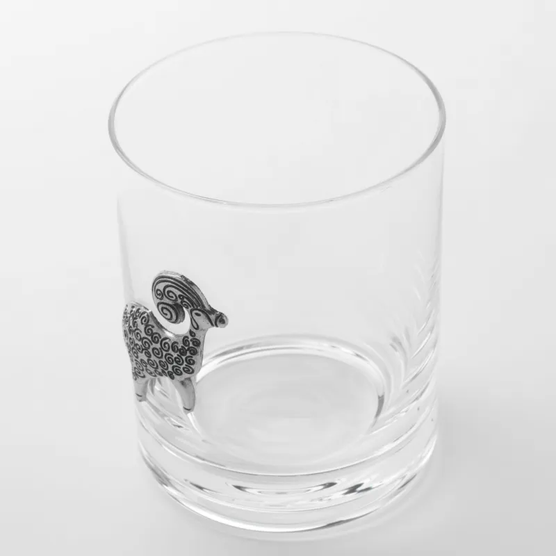 Whiskey glass, 10 cm, 340 ml, glass / metal, silver, Aries, Zodiac, image-1