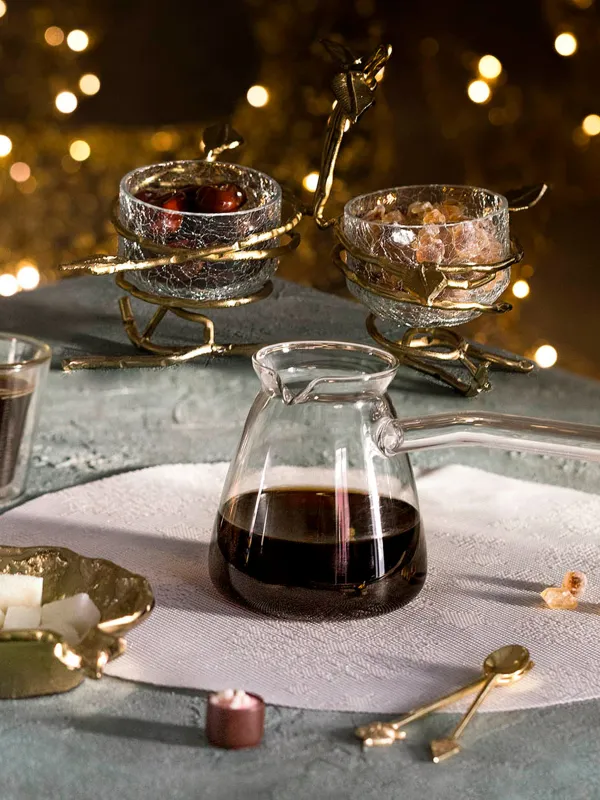 Snack stand, 26x16 cm, 2 pr, on stand, with handle, glass / metal, Branches, Fantastic gold, image-5