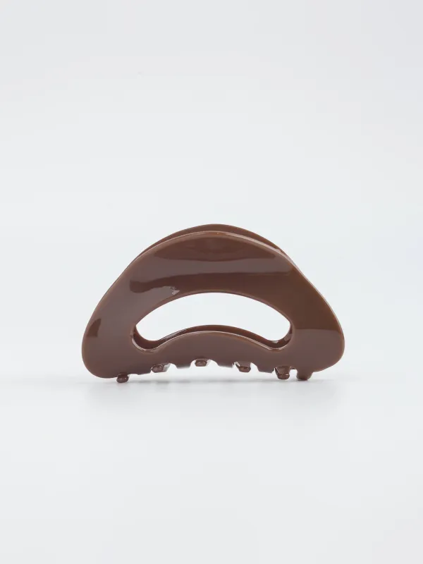 Hair clip, 9 cm, plastic / metal, brown, mother of pearl, Crab, Glam, image-0