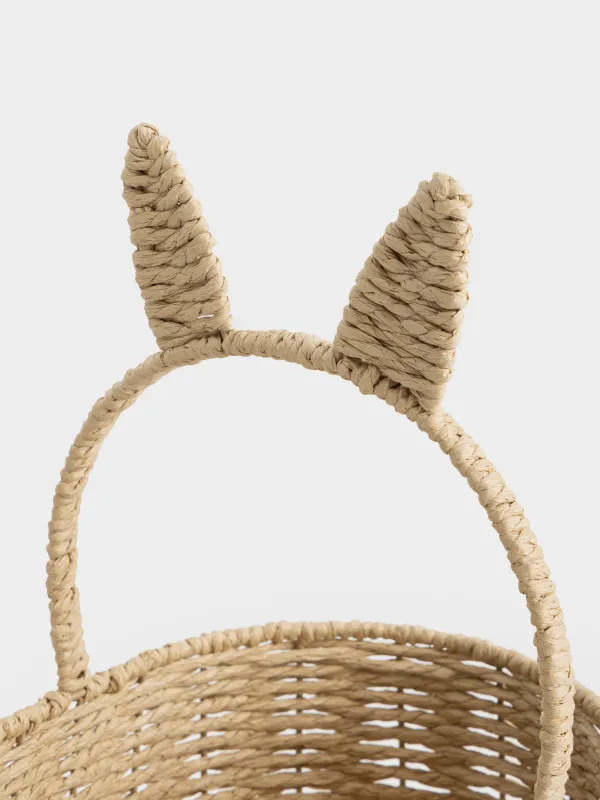 Storage basket, 24x19x26 cm, Wicker, with handle, cellulose, Oval, Rabbit ears, Braided, image-3