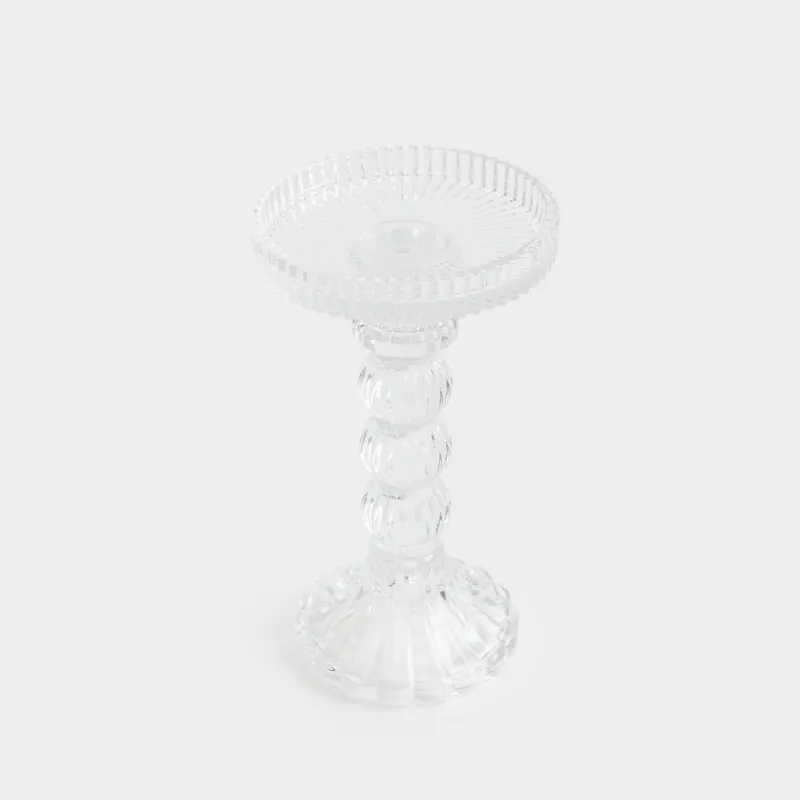 Candle holder, 16 cm, for cylindrical / thin candles, on a leg, collapsible, glass R, Ribby, image-1