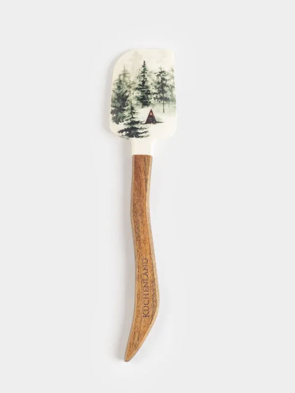 Spatula, 22 cm, silicone/wood, milky, Christmas tree, Christmas traditions, image-0