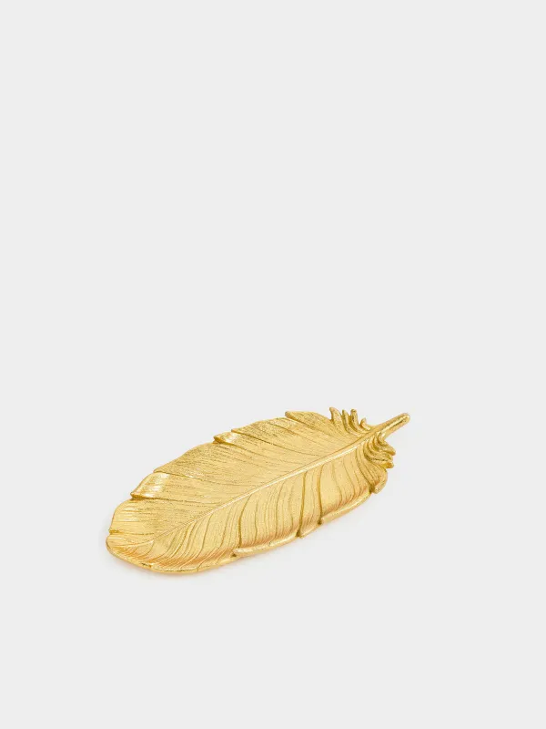 Decorative dish, 36x17 cm, polyresin, golden, Feather, Feather, image-0