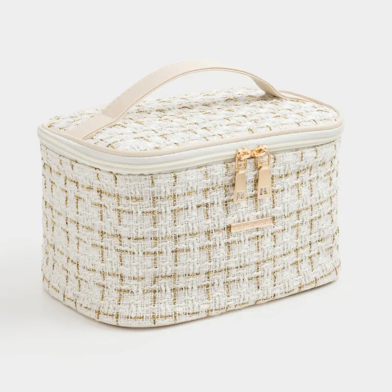 Cosmetic bag, 20x15 cm, with handle, tweed, white, Wenal, image-3