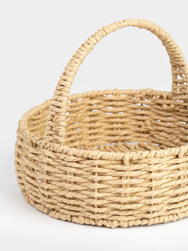 Storage basket, 17x21 cm, wicker, with handle, cellulose, Oval, Braided, image-1