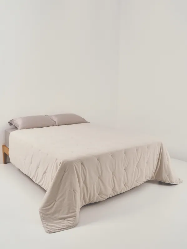 Bedspread, 220x240 cm, quilted, velvet/microfiber, milky, Stitch velvet, image-5