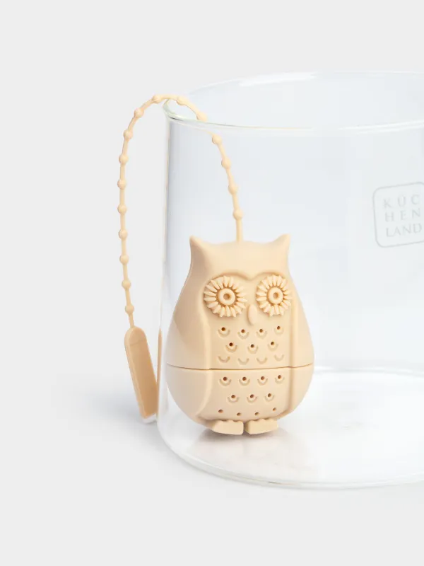 Tea strainer, 19 cm, Silicone, Beige, Owl, Owl, image-4