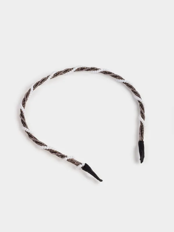 Hair band, 15x13 cm, glass / metal, Black, Hairstyle, image-1