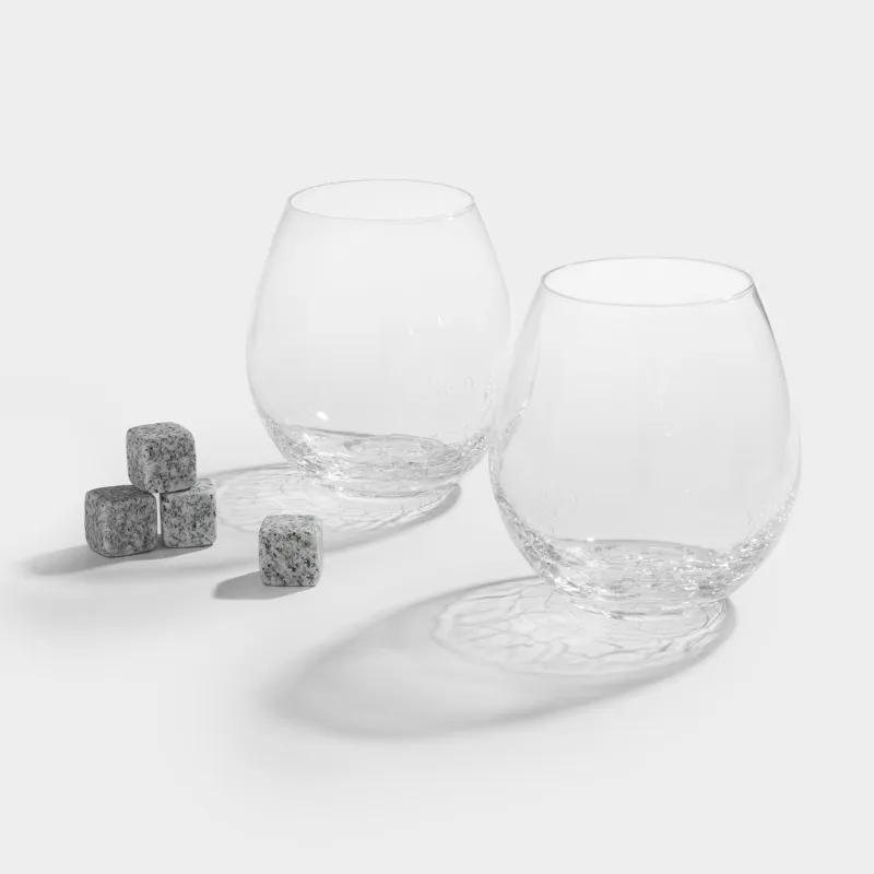 Drink set, 2 persons, 6 items, glasses / cubes, glass / steatite, Craquelure, Ice