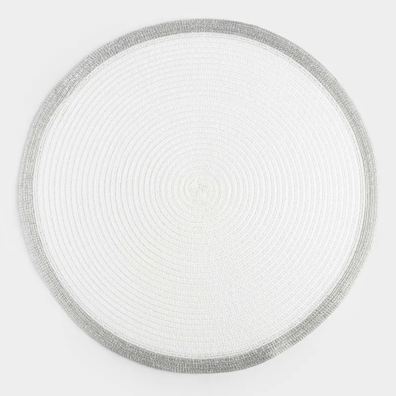 Instrument napkin, 38 cm, polyester, round, white, Silver border, Rotary rim