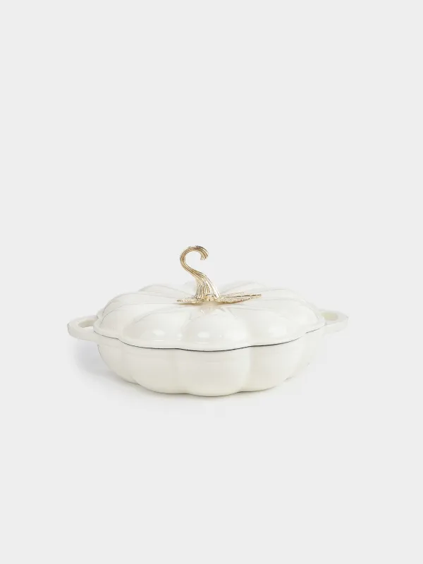 Saucepan, 26 cm, 2.3 l, with lid, cast iron, milky, Pumpkin, Gourd, image-0