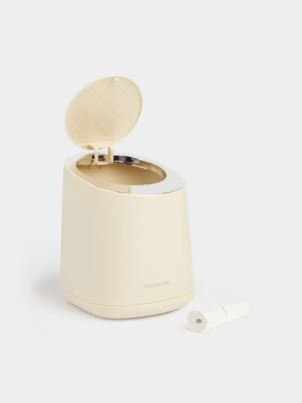 Trash can, 1,3 l, press to open lid, plastic, beige, Vintage kitchen, image-3