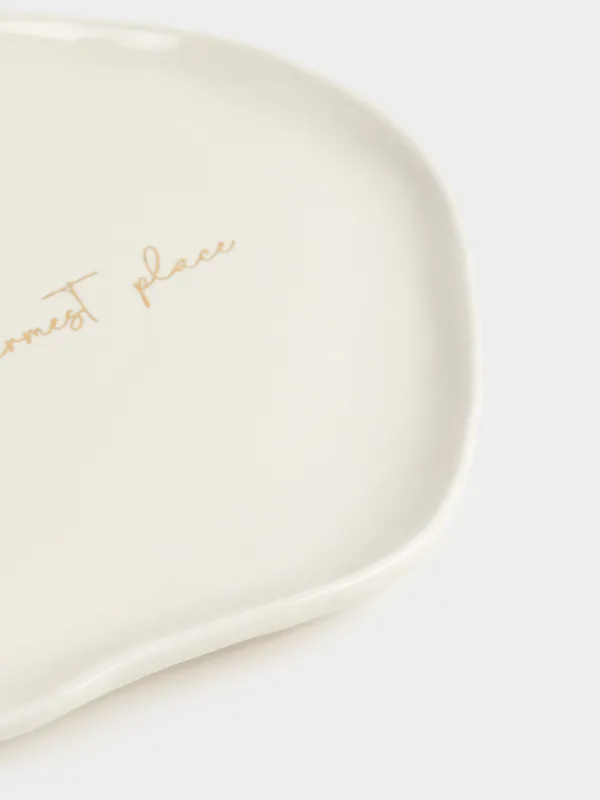 Dish, 28 cm, ceramic, milky golden, Home is the warmest place, Snow sparks, image-3