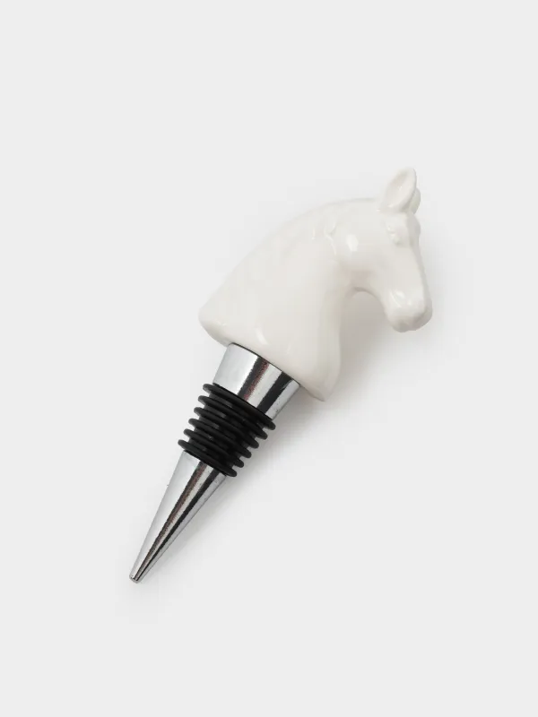 Bottle stopper, 12 cm, metal/porcelain P, milky, Horse, Horse milky, image-1