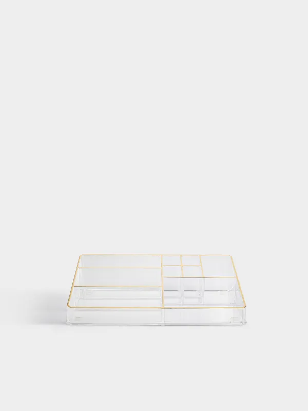 Organizer for cosmetics, 28x7 cm, 9 otd, plastic, gold edging, Dorado, image-0