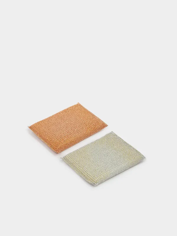 Sponge for washing dishes, 12x8 cm, 2 pcs, dacron / foam rubber, gold/silver, Clean, image-2