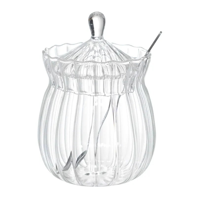 Sugar bowl, 12 cm, 350 ml, with spoon, glass R / steel, Camellia