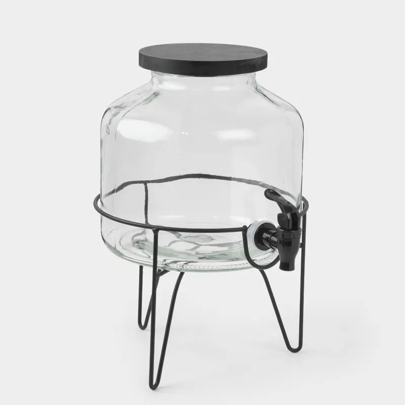 Beverage dispenser, 5,2 l, on stand, glass / metal, black, Loft