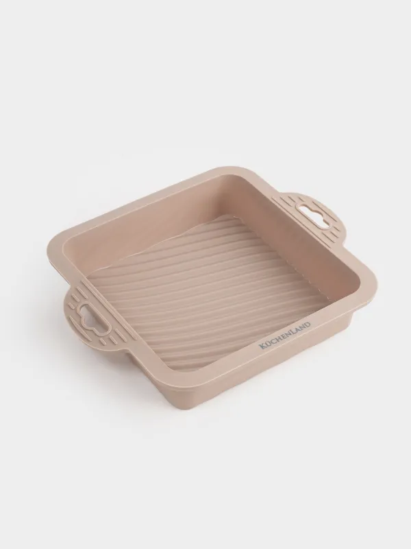 Baking dish, 22x18 cm, with handles, silicone, square, gray-brown, Bakery, image-4