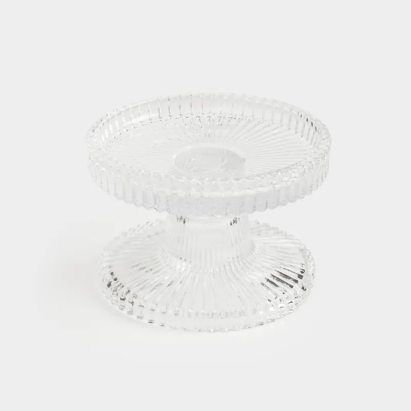 Candlestick, 9 cm, for a thin / cylindrical candle, on a leg, glass, Ribedic, image-1