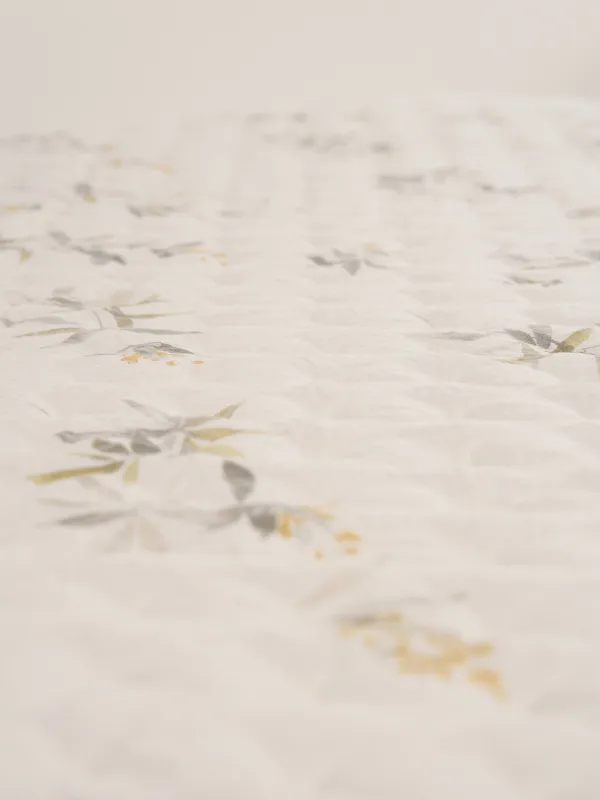 Bedspread, 220x240 cm, quilted, double-sided, microfiber, sand-green, Flowers, Stich, image-3