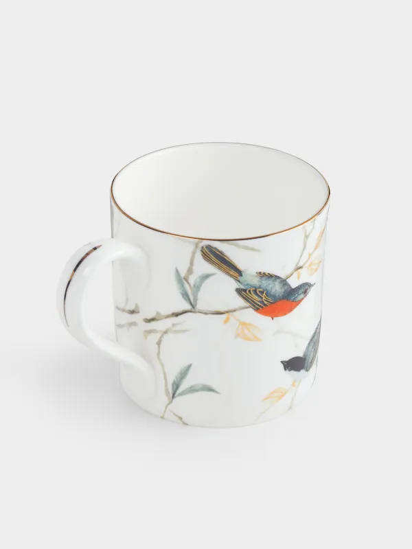 Mug, 330 ml, porcelain F, with golden edging, Warbler and tit, Paradise bird, image-1