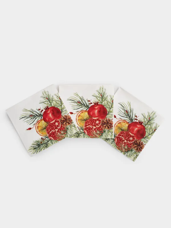 Paper napkins, 21x21 cm, 20 pcs, square, milky, Pomegranates and orange, Christmas miracle, image-2