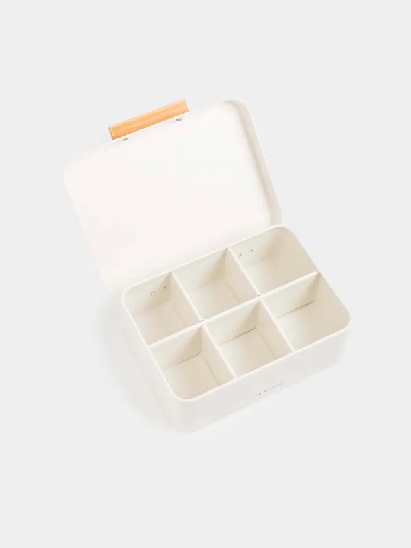 Tea storage box, 22x17 cm, 6 compartments, metal / wood, rectangular, milky, Course, image-2