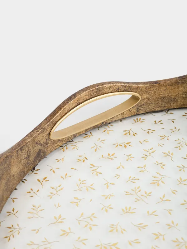 Tray, 35 cm, plastic / glass, round, Golden, Flowers, Floral, image-4