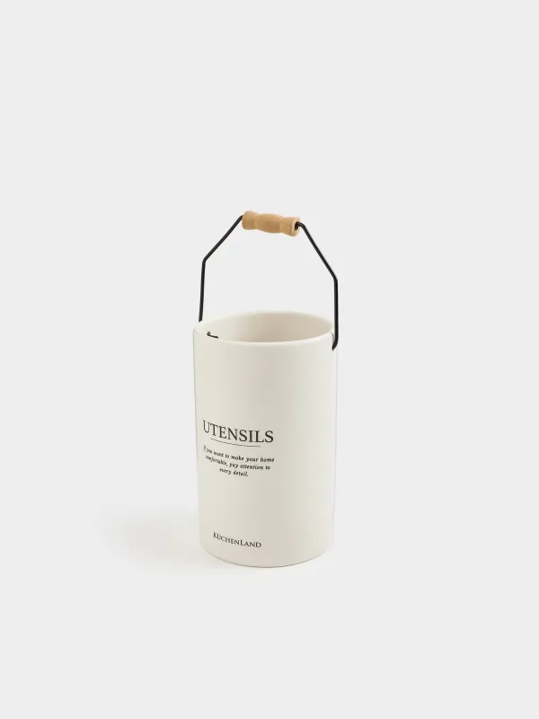 Kitchen accessories stand, 17 cm, with handle, ceramic / metal, milky, Course, image-1