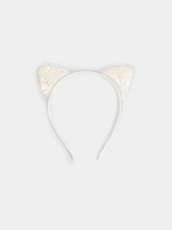 Carnival headband, 12x15 cm, for children, polyester / plastic, milky, Ears, Hairstyle, image-0