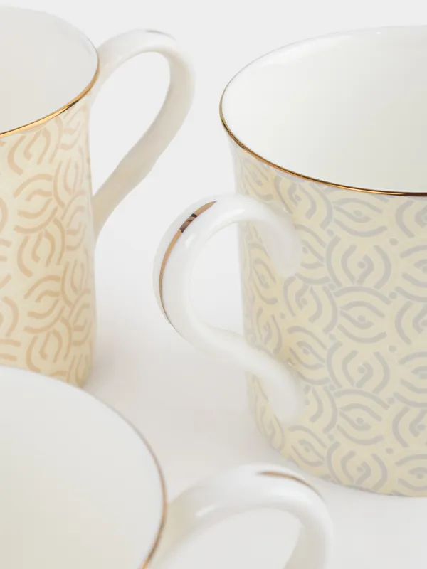 Mug, 330 ml, 4 pcs, porcelain F, mix, with golden edging, Patterns, Geometry, image-6