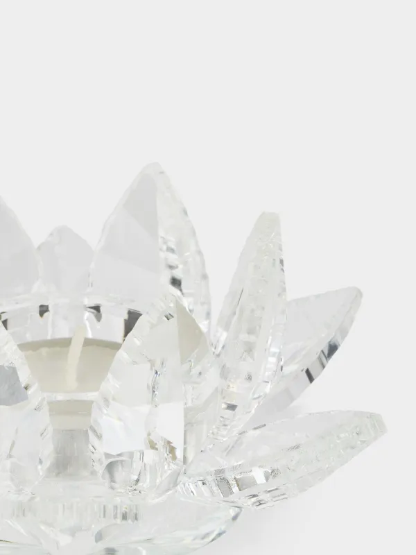 Candlestick, 13 cm, for tea candle, crystal glass, Lotus, Crystal flower, image-3